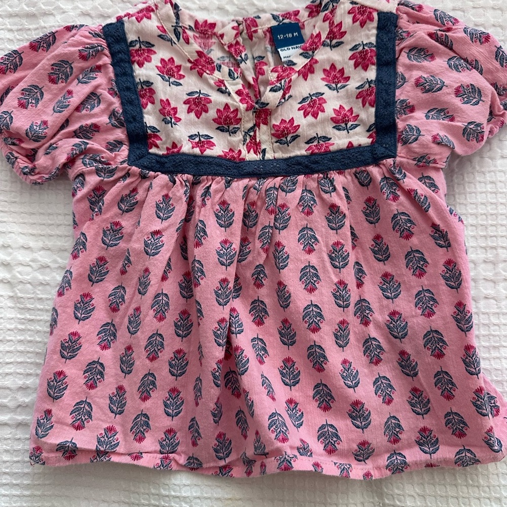 Old Navy Pink and Navy Floral Kids Blouse